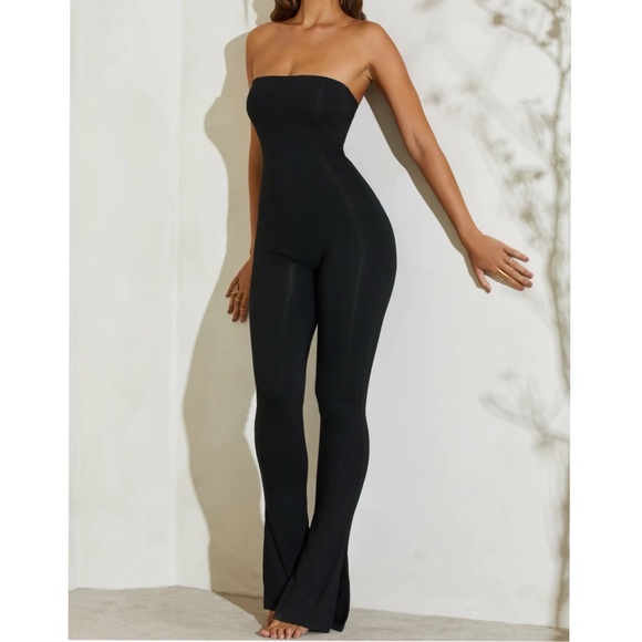 Oh Polly JAMILA Strapless Flared Hem Jumpsuit in Black - Picture 7 of 10